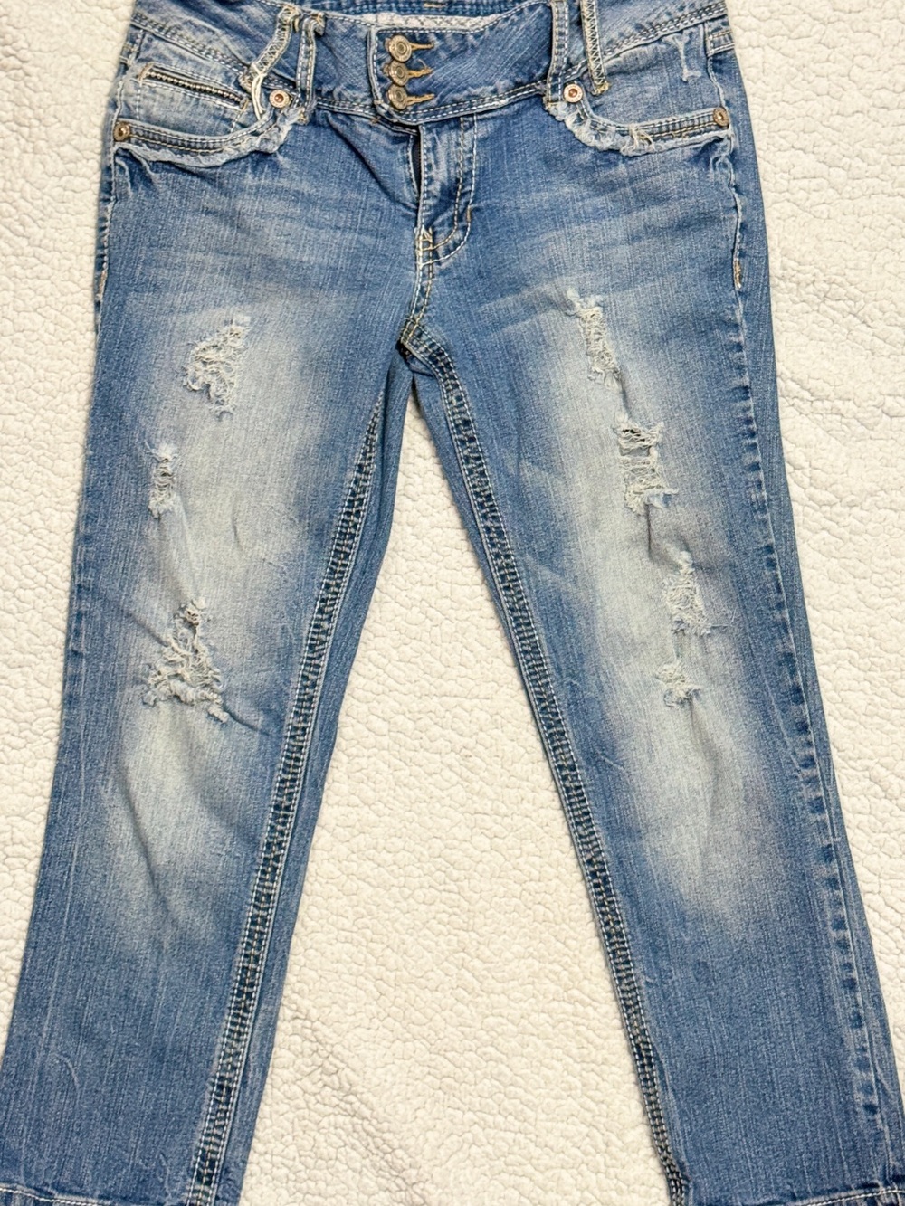 Amethyst Jeans Women’s Boyfriend Distressed Blue Denim